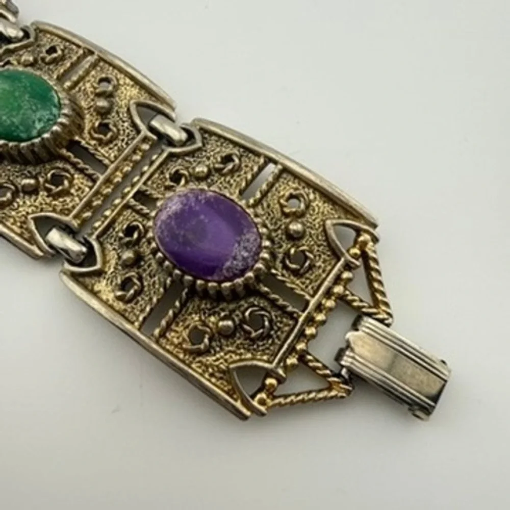 Sarah Coventry Granada Multi-Color Bracelet Faux Stone Panel Vintage Granada